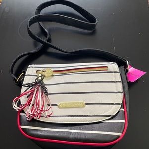 Betsey Johnson Black & White Striped Crossbody Shoulder Handbag NWT